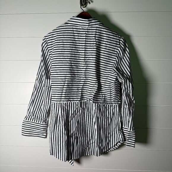 Chico's Black Label Wrap Shirt Black & White Stripe Size 2 Cotton Blend - Picture 4 of 9